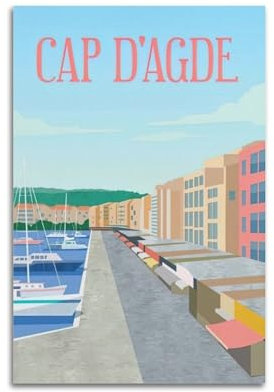 HAYZE Vintage City Travel Poster CAP D'AGDE Dekorative Leinwand Wand & Kunst Poster Gemälde 60 x 90 cm