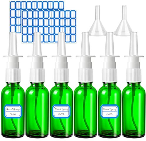ZHWKMYP 10 Empty Nasal Spray Bottles, 30ML/1oz 6 Refillable Glass Bottles with Funnels and Labels
