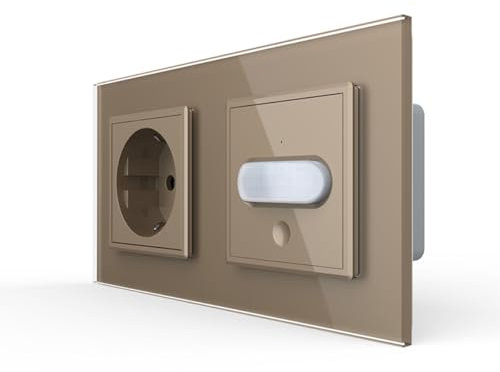 Livolo Steckdose und PIR Bewegungsmelder Sensor mit Touchschalter EIN/Aus automatische Lichtsteuerung bei Bewegung Unterputz Wandmontage Schuko Buchse EU Stecker 2-Fach Glasrahmen