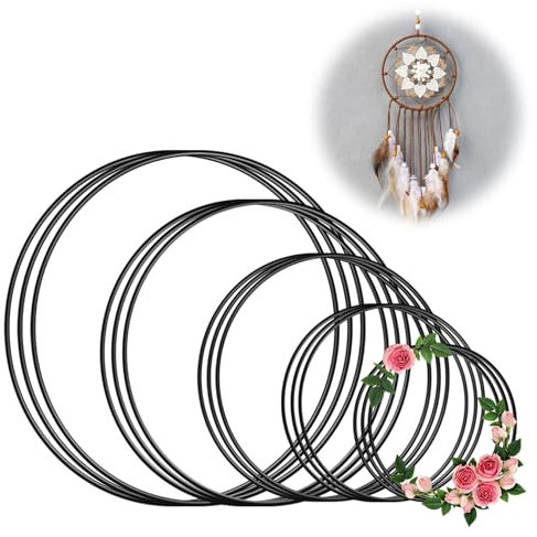 Forhandy 15 Stück Metallring Schwarz, 3mm Metallringe zum Basteln Deko Ringe zum Aufhängen DIY Drahtringe zum Basteln 10/15/20/25/30cm für Traumfänger Ringe Hochzeitskranz Weihnachtskranz Wanddeko