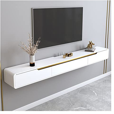 ZXNANA Schwebender TV-Ständer, wandmontierter Medienkonsolen-TV-Schrank, großer Wohnzimmerschrank, mit Tür und 3 Schubladen (White 120cm)
