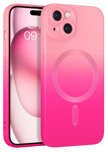 DOMAVER Case for iPhone 15 6.1 inch Magnetic Case [Compatible with mag-safe] iPhone 15 Shockproof Soft TPU Silicone Case Protection for Girls, Women, Case iPhone 15, Pink-Hot Pink