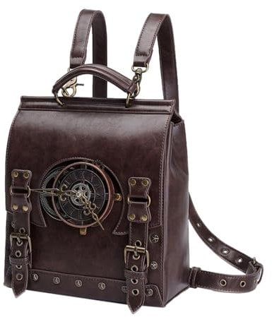 Rucksack Leder Damen Vintage Rucksack für Herren Laptoptasche Steampunk Rucksack | Punk Rucksack Canvas Reiserucksack Retro Steampunk Tasche Mittelalter Rucksack PU Leder Punk Rucksack, Einzelnes