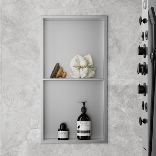 KEOKBON Duschnische Edelstahl 60x30x10 cm (30x30x10 cm，30x30x10 cm) Doppelregale Wandnische Dusche Lagerung für Badezimmer-Aufbewahrung Übermontage-Installation, Nano Silber
