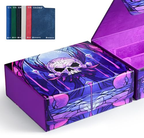 UAONO MTG Deck Box, 1800+ Card Storage Box mit sechs Kartenteilern magnetischer Verschluss Kartenhalter Passt für Magic Game Cards-Skeleton