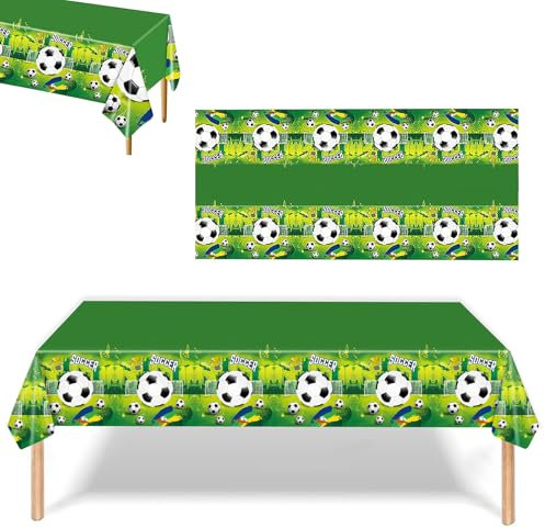 Tischdecke Fußball,Fussball Deko Tischdecke,Fußball,aus Kunststoff, 220 * 130cm Fußball Bedruckte,für Dekoration,Bundesliga,Geburtstag,Party(Grün)