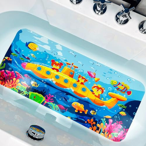 BEEHOMEE Bath Mats for Tub - Large Cartoon Non-Slip Bathroom Bathtub Mat Anti-Slip Shower Mats for Floor 89 * 40CM,Machine Washable XL Size Bathroom Mats (Fruits-Vegetables SG) (Underwater Submarine)