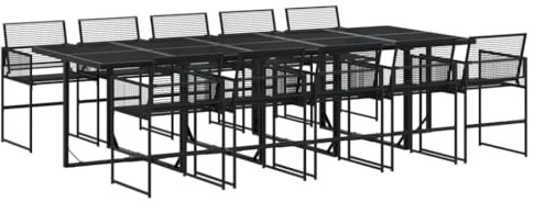 vidaXL Garten Essgruppe 11-TLG., Gartentisch mit Glasplatte, Sitzgruppe für Garten Terrasse, Gartengarnitur Gartenmöbel, Schwarz Poly Rattan