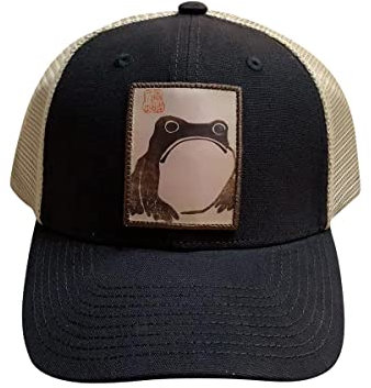 Hatphile: Trucker-Hüte für Kunstliebhaber | Froschkatze Fuchs Spinne | für Damen & Herren | Patch vorne - Netzrücken - verstellbare Passform, Frosch Schwarz Beige, XL