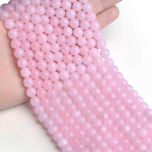 GUJOXILA 8mm Rose Quartz Crystal Beads for Bracelet Jewellery Making Round Loose Gemstone Pink Beads for Crafting Necklace Polished Stone Craft Bead 50pcs