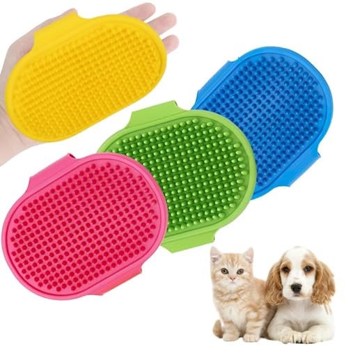 3-Pack Silicone Pet Bath Brush Set | Flexible Dog & Cat Grooming Mitt Comb | Rubber Shower Brush with Adjustable Strap | Gentle Massage for Dogs & Cats