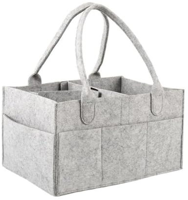 QXCFTW Nappy Caddy Organiser, Baby Diaper Organiser with Handle, Newborn Essentials for Diaper Caddy, Portable Nursery Storage Basket Bin (Grey)