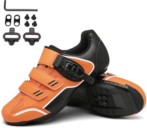 Hombre Zapatilla MTB Ciclismo Compatible con SPD Pedales de 2 Tornillos con Calas Zapatos Bicicleta de Montaña Respirables Exterior Unisex Adulto,Naranja,42 EU