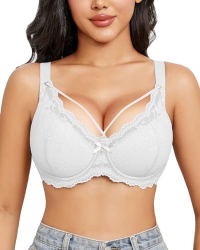 Svmer Women Sexy Lace Bras Plus Size Push Up Ladies Full Cup Comfort Bra White 44D