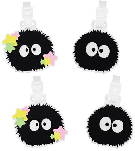 GTOTd Cute Soot Luggage Tag Kofferanhänger Koffer (4 Stück) Anime Tags mit Namensschild Adressschild, Koffer Reisegepäck Taschenanhänger für Frauen Männer