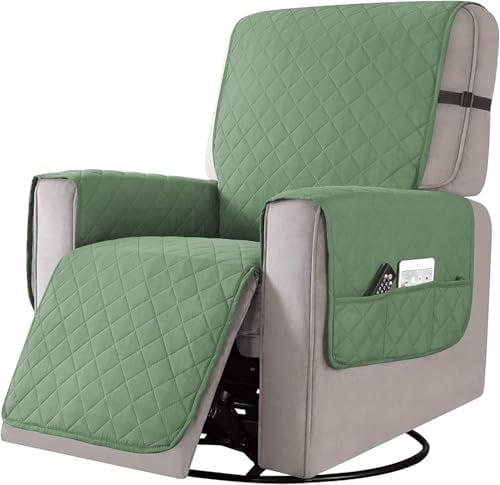 Liegesofa Sesselbezug, esselschoner Sesselauflage, Sesselschoner mit Taschen, Fernsehsessel Schutzbezug Anti-Rutsch für Zuhause mit Kindern und Haustieren Hund (Grün, Klein)
