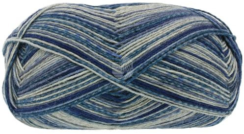 LANA GROSSA Meilenweit 100 Denim Mix | Sockenklassiker, bedruckt und waschmaschinenfest | Handstrickgarn aus 75% Schurwolle & 25% Polyamid | 100g Wolle, Stricken & Häkeln | 420m Garn FB 9637