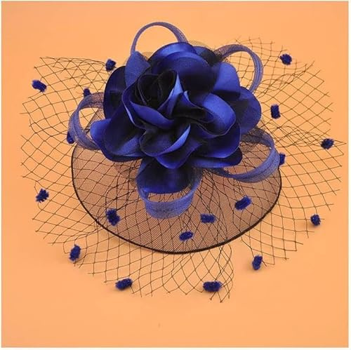 Amlhy Fascinator mit Blumenmuster, Retro-Stil, Mini-Zylinderhut, Brautschmuck, Hochzeit, Netz-Kopfschmuck mit Clip für Damen, Party, Verkleidung, Dunkelblau