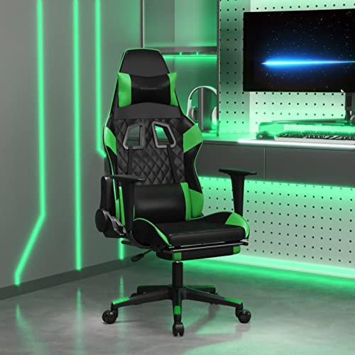 Juroupi Chaise de Jeu avec Repose-Pied Noir et Vert Similicuir Chaise Gaming,Chaise Bureau,Fauteuil De Bureau