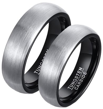 Calefee Wolfram Ringe Paare, Ehering Set für Sie und Ihn Paarpreis Schwarz Ring Gebürsteter 8 mm, Damen Größe 60 und Herren Größe 54