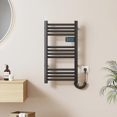 EMKE Scaldasalviette Elettrico 750 x 400 mm, Radiatore per Bagno Elettrico con Interruttore Touch e Timer, scaldasalviette Nero 180W，Termoarredo elettrico