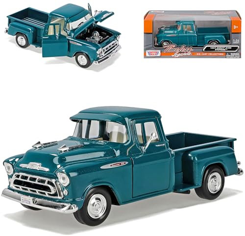 Motormax Chevrolet Chevy 3100 Stepside Pick-Up Grün Blau 1957 1/24 Modell Auto mit individiuellem Wunschkennzeichen