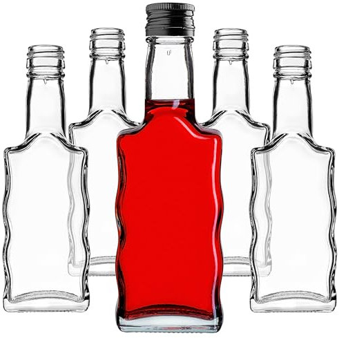 KADAX Glasflaschen 200ml, 10 Stück, leere Flaschen mit Schraubverschluss, kleine Likörflaschen zum Befüllen, Weinflaschen aus Glas, Schnapsflaschen (Schwarz)