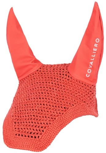 Covalliero - Fliegenhaube – Ohrenschutz für Pferde – elastische Fliegenohren – Schutz vor Insekten fürs Pferd – Pferde Zubehör in Korall – passend für Pony