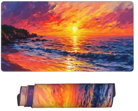 Gaming Tapis de Souris XXL 1000 x 500 x 3 mm Grand Tapis de Souris Coucher de Soleil Tapis Souris Gaming Accessoire, Flots sous Main Bureau Accessoires à Bords Cousus, Home Room Bureau Decor U-768