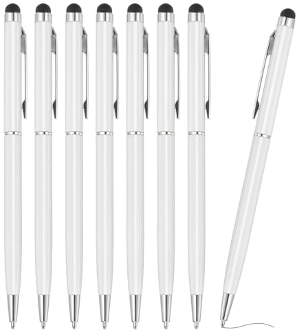 PATIKIL Bolígrafo con punta de lápiz capacitivo, 8 unidades, bolígrafo metálico 2 en 1, tinta negra, 1,0 mm, lápiz capacitivo de punta media para pantallas táctiles, color blanco