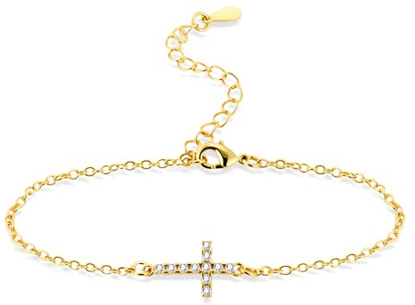 ALEXCRAFT Armbänder Kreuz Armband Silber Gold Verstellbare Kette Armreif | Verstellbar Armbänder für Damen Frauen Kreuz Charm Fußkettchen Freundschafts Armkette Schmuck Muttertag Abschlussfeier 17+5cm