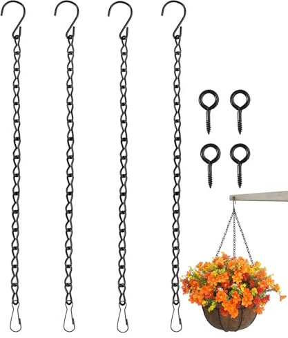 4 Stück Metallkette zum Aufhängen,50 cm Schwarz Blumenampel Ketten,Blumentopf Hängende Kette mit Haken und Karabiner,Pflanzen Aufhängung Metallkette für Vogelhaus,Wildvogelfutter,Blumentöpfe,Laternen