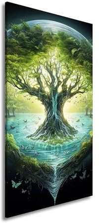 WTD - Stampa su tela con motivo L'albero della vita si irradia in un magico mondo acquatico, 100 x 50 cm, XXL