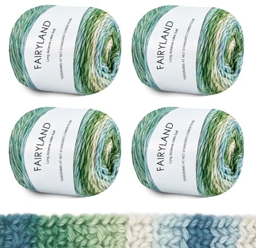 Hengrongshen Farbverlaufsgarn, 4x100g Wolle Farbverlauf, Wolle zum Häkeln, Mehrfarbiges Gradient Häkelgarn, Häkelwolle für Hüte, Schal, Pullover, Decke (D-1168)