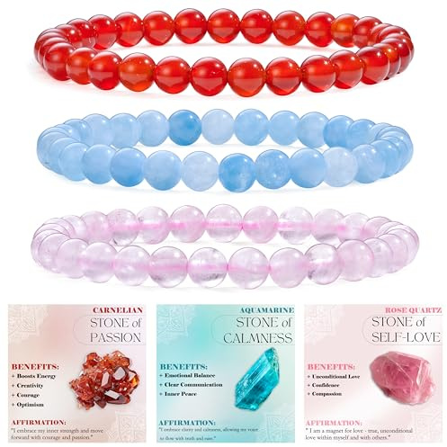 Bivei 3-teiliges Perlenarmband Damen Handgefertigter Naturstein Heilsteine Edelstein Perlen Armband, Yoga, Meditation, Schutz Geschenk