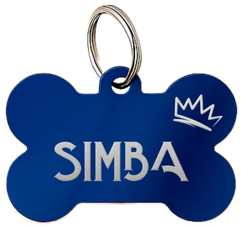 DEREGALOOS Chapa Identificativa Mascotas Personalizada Grabada 2 Caras. Forma de Hueso. Placa para Perros Gatos. Aluminio Ligero. Ideal para Collar o Arnés. No Incluye Anilla (Azul, S)