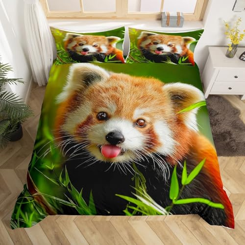 Homemissing Rote Panda Bettwäsche Set 135x200cm Cute Panda Bettbezug Set für Jungen Mädchen Kawaii Tier Waschbären Bettwäsche-Set weiche 2-teiliges