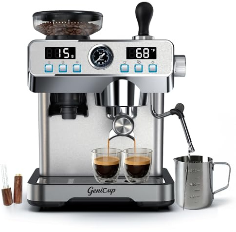 GeniCup Espresso Machine with Grinder 20 Bar with 68oz Water Tank Cold Brew
