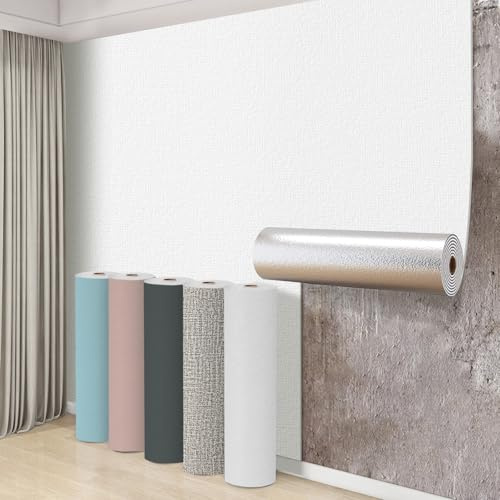 Swehooirt Self Adhesive Thermal Wallpaper 3mm Thick Peel and Stick Panel Wallpaper for Bad Cold Walls Textured White Insulating Wall Covering Roll Waterproof Damp Proof for Living Room