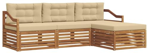 vidaXL Outdoor-Sofagarnitur mit Kissen 4 pcs Natur und Beige, Gartenlounge-Set, modernes Ecksofa für draußen, langlebige Möbel für Bequeme Terrassenplätze
