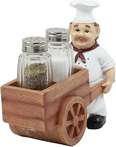 Ebros Spice A La Carte) Master Eisen Chef Schieben Schubkarre Warenkorb Salz und Pfeffer Shaker Halter Figur Statue 16,5 cm lang