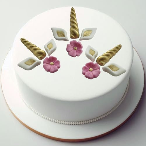 Unicorn Horn Ears Flower Edible Cupcake Toppers - Fondant Cake Decorations, Unicorn Kids Party, Fairy Girl Birthday, Baby Shower