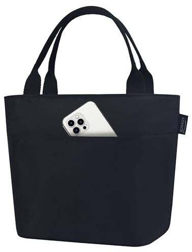 Kühltasche Klein Leicht Lunch Tasche Isoliertasche zur Arbeit Schule Faltbar Wasserdicht Reißverschluss (E-Schwarz)