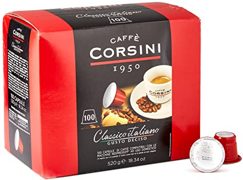 Caffè Corsini - Classico Italiano. Mélange de café en capsules compatibles Nespresso, au goût fort et prononcé - Paquet de 100 capsules
