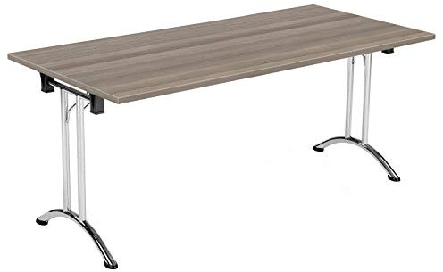 Office Hippo Folding Office Table, Sturdy & Stylish Computer Table Desk, Work Table For Home Office, Versatile Foldable Table For Meeting Room or Boardroom, 5 Year Guarantee - Grey Oak / Chrome