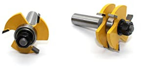 TEMO 2 pc Tongue and Groove Set, Router Bit Set, Wood Door Flooring 3 Teeth Adjustable, 1/2 Inch Shank T Shape Wood Milling Cutter Woodworking Tool
