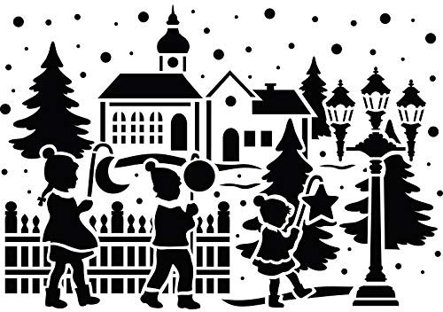Ideen mit Herz Laser-Kunststoff-Schablone | Fenster-Schablonen | DIN A4 | Weihnachten & Winter | ideal für Wandgestaltung, Textilien, Papier, Fensterbilder selber gestalten (Laternenkinder)