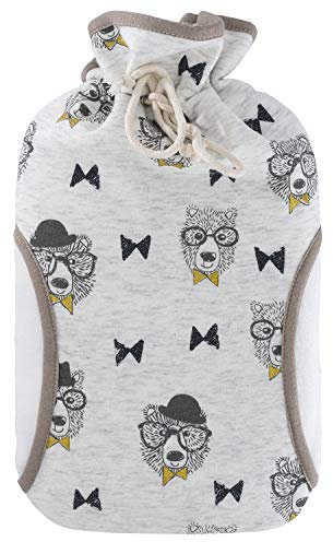 Hugo Frosch Öko-Wärmflasche 2,0l – Made in Germany – mit kuscheligem Sweatbezug Muff Hunde Hellgrau