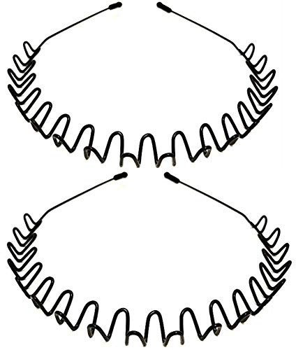 WantGor Metal Headbands, 2 Pack Fashion Unisex Black Hairband Spring Wave Non Slip Sports Headwear Hair Hoop Hair Accessories (2 Pack)