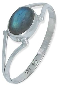 mantraroma Ring Damen Silber 925 Labradorit Edelstein blau schlicht modern